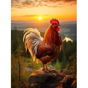 Yomiie 5D Diamond Art Painting Kits Sunset Rooster, Paint with Diamonds Art Animal DIY Full Round Drill Kits, Embroidery Picture Rhinestone Diamond Crystal Craft Canvas Home Wall Decor 12x16 inch