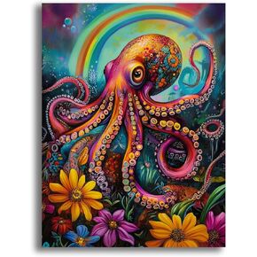 Yomiie 5D Octopus Rainbow Diamond Painting Kits for Adults, Paint with Diamonds Art Animal DIY Full Round Drill Kits, Embroidery Rhinestone Diamond Crystal Craft Canvas Home Wall Decor 30x40 cm