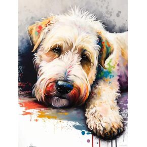 Diamond Painting Kits Good Doggy Diamond Painting for Beginners, 5D Cute Animals Diamond Crystal Craft, Soft Coated Wheaten Terrier Painting for Wall Theater Decoration or Birthday Gift 12x16inch