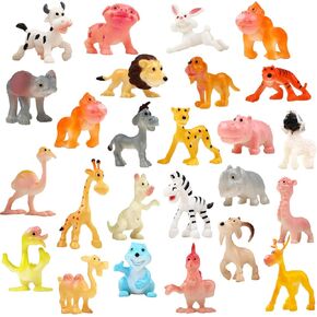 Funcorn Toys Cartoon Animal, 24 Pack Mini Plastic Wild Animals Models Toys Kit, Jungle Animal Figures Set for Children Boys & Girls Kids Party Favors Classrooms Rewards Birthday Gift Educational Toy
