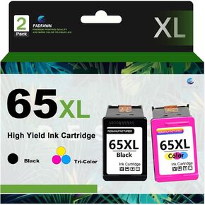 65XL 65 Ink Cartridges Black/Color Combo Pack (2-Pack) - Compatible for HP Printers High Yield - Replacement for HP Deskjet 3755 3700 3722 2600 2622 Envy 5055 5000 5070 5012