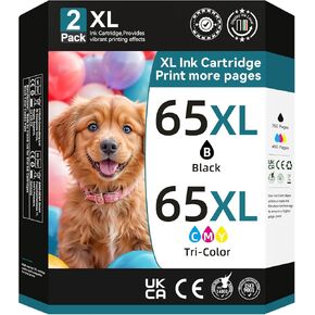 Remanufactured Ink Cartridge Replacement for HP 65XL, Tri-color, Black, 2 Pack