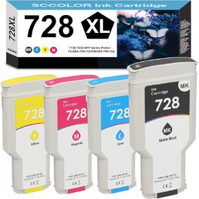 728 728XL Ink Cartridge 4 Set High Yield F9J68A F9K17A F9K16A F9K15A Black Cyan Magenta Yellow Replacement for DesignJet T830 MFP T730 Large Format Plotter Printer