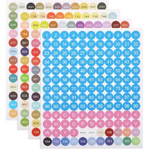 cobee Diamond Colorful Number Painting Labels, 4 Sheet 447Pcs Self Adhesive Labels for Diamond Painting Storage Boxes Diamond Painting Number Round Sticker DIY Diamond Painting Color Chart Accessory