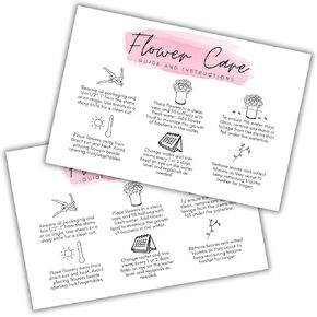 Fresh Cut Flowers Care Guide Instructions Card Guide | 30pk 4x6" Recipe for Food Florist Bouquet Packaging Hang Tags Pink