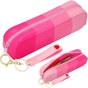 1 Pcs Silicone Pencil Case Portable Waterproof Pencil Pouch Gradient color Multifunctional for Pencils Makeup Organizer Travel Cosmetics Gifts for Women(pink)