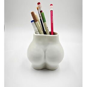Funny Pen Holder Body Shaped Succulent Planter Small Indoor Outdoor Plant Pot, Makeup Brush/Toothbrush Holder Home Decor School Office Gifts Desk Organizer (White)