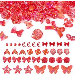 Beadthoven 300pcs 3D Resin Rose Flower Beads Embellishments Flatback Butterfly Bow Rose Cabochons Black Red Beads for Bracelet Earring Necklace Craft DIY Jewelry Making Supplies Halloween