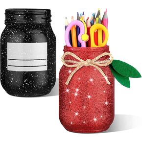 2 Pcs Christmas Teacher Appreciation Gift Mason Jar 17 Oz Christmas DIY Pencil Holder Teacher Desk Organizer for XmasTeacher School Table Decoration(Cute)