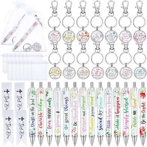 Jetec 28 Set Christian Gifts for Women Bulk Bible Verse Scripture Ballpoint Pens Inspirational Quote Keychains God Bless Cards Organza Bags Christian Goodies for Women Colleague Coworker