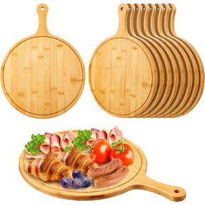 Nuenen 10 Pcs Round Wood Cutting Board with Handle Wooden Serving Board Kitchen Chopping Boards for Pizza, Bread, Cheese, Charcuterie, Fruit, Vegetables (Acacia)
