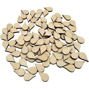 100pcs Wooden Teardrop Water Arts Cutout Craft Ornaments and Pendants Hanging Chip Earrings Crafts Gifts DIY Art Decorations for/Handmade Projects Natural Unfinished Blank Wood