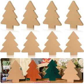 MoDooris 12Pcs Christmas Tree Wooden Cutouts Unfinished Wood Xmas Tree Table Signs Blank Christmas Tiered Tray Decor Christmas Freestanding Block for Christmas Winter Home Mantel Shelf Party Decor, 6"