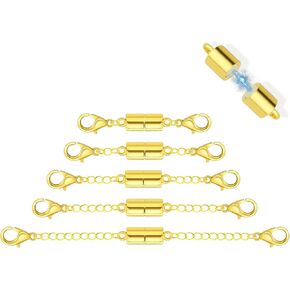 5Pcs Silver Magnetic Necklace Extender, Magnetic Necklace Clasps and Closures with Extender Chains, Adjustable Necklace Extenders, Bracelet Extender, Chain Extension for Necklaces, Multiple Sizes