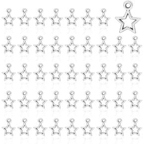 Jeffdad 150PCS Mini Star Shape Charms Silver Metal Star Pendants Flat Star Charms for Charms DIY Bracelets Necklace Jewelry Making Craft Supplies