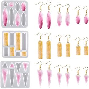 3 Pcs Earrings Resin Molds Jewelry Casting Molds Rectangle Oval Triangle Geometric Pendant Silicone Mold Dangle Drop Crystal Epoxy Mould for DIY Crafts Keychain Charms