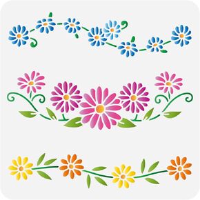 FINGERINSPIRE Daisy Chain Stencils 11.8x11.8inch Reusable Daisy Drawing Stencil DIY Craft Blooming Daisy Flower Painting Template Plant Stencil for Painting on Wall Wood Fabric Furniture