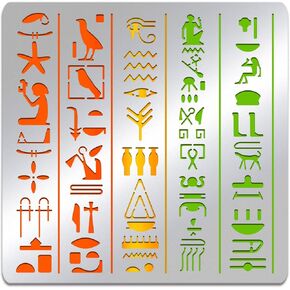 BENECREAT Egypt Icon Stencils, 6x6 Inch Egypt Elements Stainless Steel Painting Drawings Stencil for Journal, Engraving and Scrapbooking