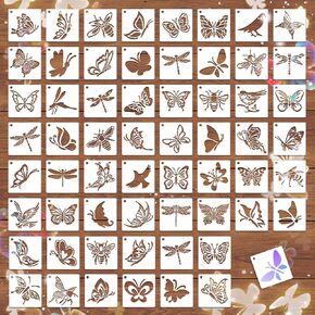 60pcs Butterfly Stencils for Painting, 3 Inch Reusable Small Stencil Reusable Stencils for Crafts Painting on Wood Wall Floor Tile Home Decor DIY Art Projects (Butterfly)
