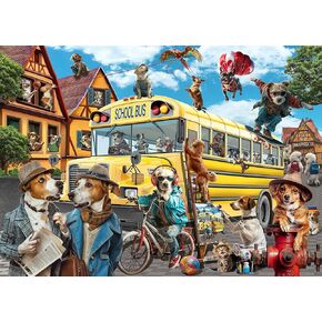 Puzzles for Adults 500 Pieces, Pet School Bus 500 Piece Puzzle Family Game Funny Dog Jigsaw Puzzles