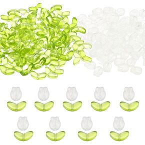 PATIKIL Tulip Flower Crystal Glass Beads, 200 Pack Texture Flower Bead Handcrafted Glass Spacer Bead for Jewelry Making Bracelet Earring, Multicolor