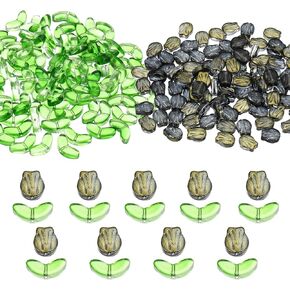 PATIKIL Tulip Flower Crystal Glass Beads, 200 Pack Texture Flower Bead Handcrafted Glass Spacer Bead for Jewelry Making Bracelet Earring, Multicolor