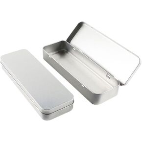 GSHLLO 2 Pcs Metal Pencil Case Tin Rectangular Empty Hinged Case Single Layer Pen Case Silver Slim Stationery Case Small Item Storage Tins