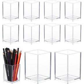 10PCS Acrylic Pen Holder, Clear Makeup Brush Holders, Clear Pencil Organizer Cups, Desktop Pencil Organizer Durable Acrylic Storage Organizers for Home Office School Supplies