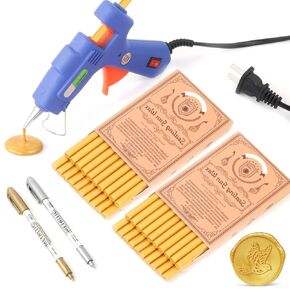 Wax Seal Kits, Wasole 40Pcs Gold Sealing Wax Sticks with Glue Gun + 2Pcs Wax Seal Pens for Wax Seal Stamp, Great for Wedding Invitations, Birthday Cards, Envelopes, Gift Wrapping (Gold)