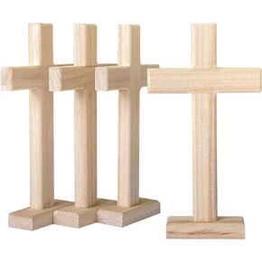 4 Pack Wooden Cross Unfinished Wood Crosses Tabletop Cross for Crafts 4.5x8.5 Inches
