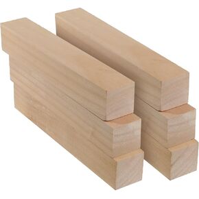 6 PCS 12 x 2 x 2 Inches Pine Lumber Square Turning Blanks, Natural Unfinished Wood Carving Blocks for Carving, DIY Art and Craft