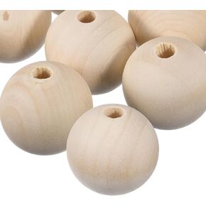 uxcell 6Pcs 50mm Natural Wood Spacer Beads, 10mm Large Hole Unfinished Round Wooden Beads for DIY Crafting, Jewelry Making Bracelets