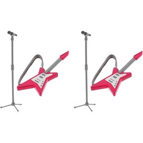 LUOZZY 2 Sets Miniature Musical Instruments Mini Electric Guitar and Fake Microphone Set 1/12 Scale Dollhouse Accessories