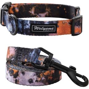 Tie Dye Dog Collar Pet Funny Dog Leash Set for Small Medium Large Dogs Tie Dye Collars (S(9.8'' - 12''))