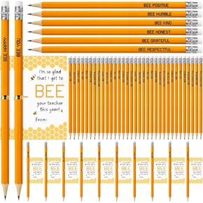 Spakon 24 Sets End of The Year Gifts from Teacher to Students Bulk Includes Motivational Bee Pencil with Erasers Bee Your Teacher Cards Bee Stationary for Students Gifts Supplies