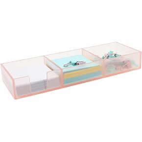NatSumeBasics Sticky Note Holder 3 in 1 Memo Holder Self-Stick Post Note Dispenser Clips Holder Desk Organizers for Office Home School (Frosted Pink)