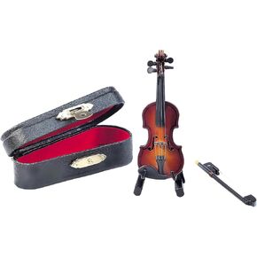 Wooden Miniature Violin with Stand Bow and Case, Mini Musical Instrument Miniature Dollhouse Model, Mini Violin Model for Home Office Decor Birthday Christmas (3.15"x1.18"x0.59")