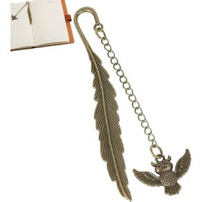 Metal Feather Bookmark Owl Book Marker Page Markers Cute Gift for Women Men Reading Books, Bookmarks for Book Lovers, Students (Brown)