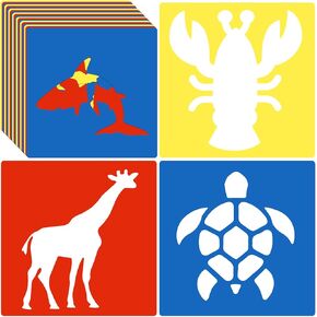 24 Pieces Stencils for Kids Transportation Sidewalk Chalk Stencils for Kids Ages 3-5 Colorful Large Animal for Drawing on Wall Floor Home Decor, 8 x 8 Inch(Classic Style)
