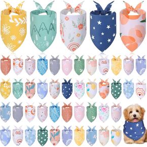 Amylove 50 Pcs Dog Bandanas Bulk for Dogs Puppy Floral Dog Bibs Holiday Washable Scarf Pets Triangle Head Scarfs Bandanas Pet Costume Dog Outfit(Flower,Large)