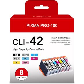 CLI 42 CLI-42 Ink Cartridges 8-Pack High Yield Compatible CLI42 Ink Cartridges Replacement for Canon PIXMA PRO-100 Printer, (BK/C/M/Y/PM/PC/GY/LGY)