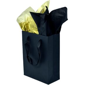 JUNESHE Small Gift Bags with Handles & Tissue Paper,6 Pack 6.3"×3.1"×5.1" Mini Black Gift Bags, Tiny Gift Wrap for Jewelry box, Candles, Retail, Birthday Party Favors, Baby Shower
