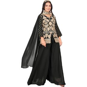 RoohVastra Women's Printed & Hand Work with Sequience Anarkali Cotton Blue Kurta with Pant & Dupatta (VF-KU-1058-SKD)
