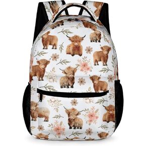 Highland Cow Backpack for Girls Boys, Elementary Middle High School Bookbags for Teen Kids, Large Travel Laptop Back Packs for College Students, Durable Lightweight School Bag, Highland Cattle Pattern