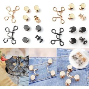 Pants Waist Tightener for Women 4 Set Pants Adjuster Waist Tightener,no sew Pants Clips for Waist,Adjustable Jeans Button pin (2black+2gold)