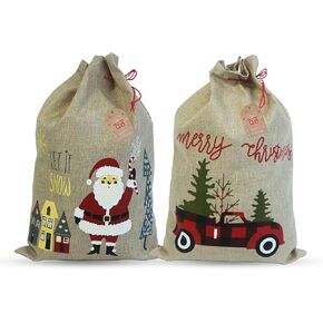 PerFest 2-Pack Christmas Sacks. 13.8‘’ X 19.7'' Medium Christmas Hessian Goody Gift Bags. Pack of 2.