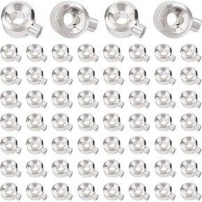 PH PandaHall 60PCS Brass Crimp Beads, 925 Sterling Silver Plated Spacer Beads Metal Crimp Bead Charms for Jewelry Making Brass Crimp Beads Crimp Charms Accessories for Bracelet Necklace