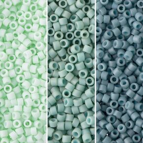 Miyuki Delica Seed Beads Bundle: Size 11/0, Seafoam Green Matte Opaque Palette Collection DB374, DB792, DB1516 - 3 Tubes of 7.2 Grams ea