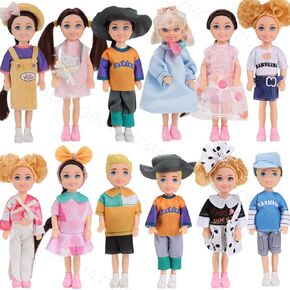 12Pcs 14cm/5.5 Inch Mini Dolls with Doll Clothes and Shoes Party Grown Outfits Doll Accessories for Kids Birthday Gifts