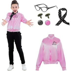 Child Girls Pink Satin Ladys Jacket 50S Pink Satin Jacket Halloween Costumes Little Girls' Coat Size 6-14